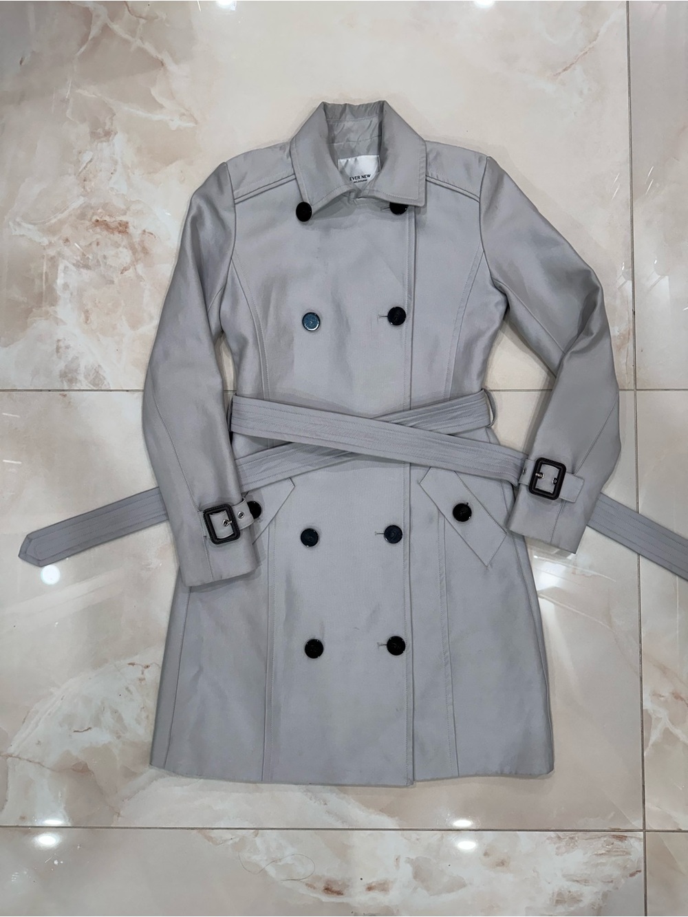 Ever New Light Gray Double-Breasted Trench Coat